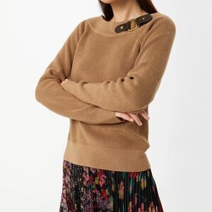 Lauren Ralph Lauren Camel Tan Sweater with Buckle Accent Preppy Size L